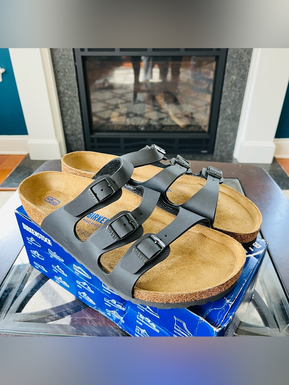 Sz 10 Birkenstock Florida Soft Footbed Sandals Men's 10 EU43 Metallic Black